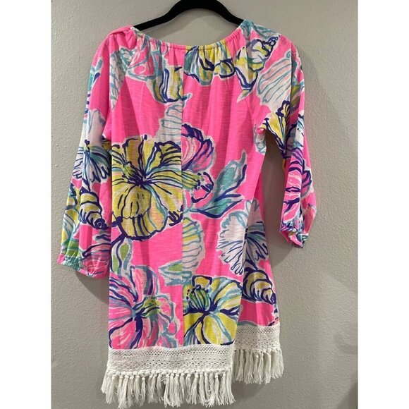 Lilly Pulitzer Beach Dress Womens Blouse Tunic Alia scoop Neck Fringe multicolor - Picture 7 of 7